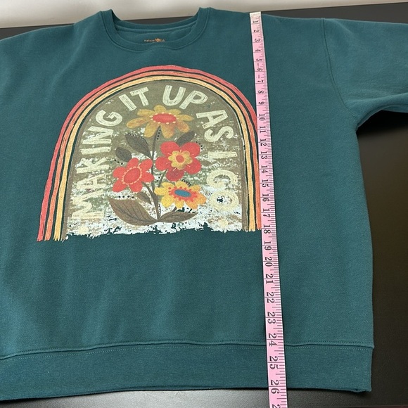 Natural Life Teal Making It Up As I go Sweatshirt Small Floral Graphic Oversized - Picture 10 of 12